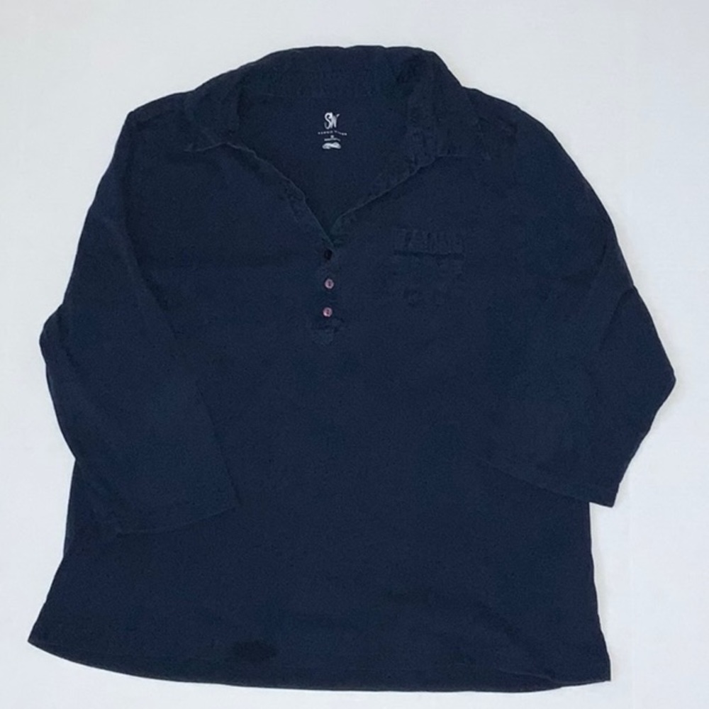 Studio Works 3/4 Sleeve Knit Blouse - Navy - Size XL